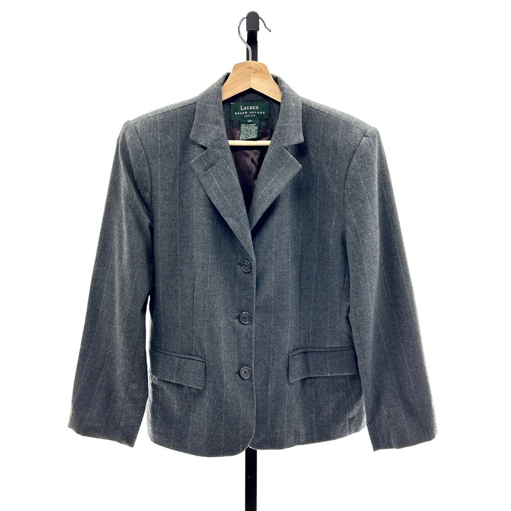 Lauren Ralph Lauren 100% Wool Gray Pin Striped 12 P Blazer MSRP $185 Classic